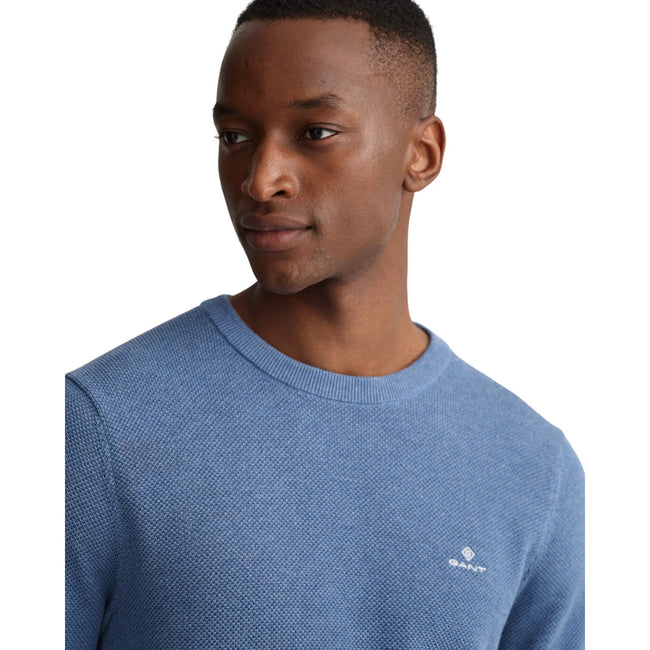 Blue - Side - Gant Mens Cotton Pique Crew Neck Sweatshirt