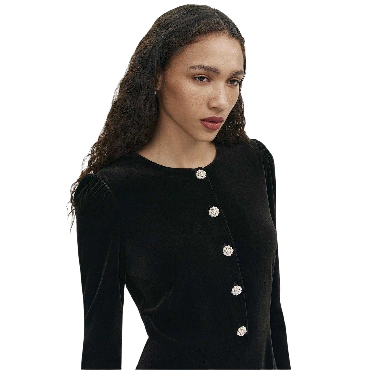 Black - Side - Finery Womens-Ladies Rae Velvet Jewel Collared Dress