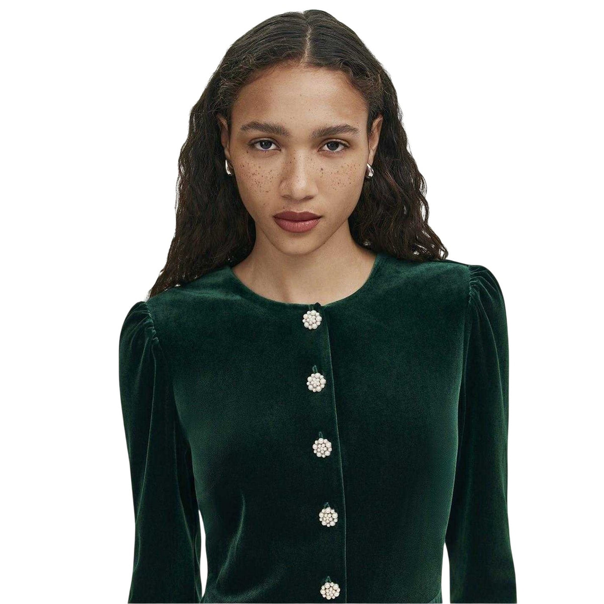 Bottle Green - Side - Finery Womens-Ladies Rae Velvet Jewel Collared Dress