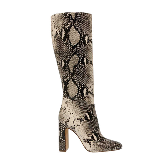 Light Beige-Natural Snake - Front - Steve Madden Womens-Ladies Snakeskin Knee-High Boots