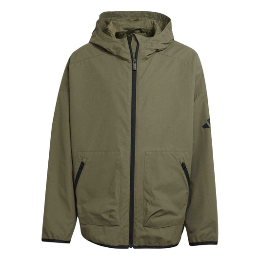 Olive-Black - Front - Adidas Childrens-Kids Zipped Hooded Jacket