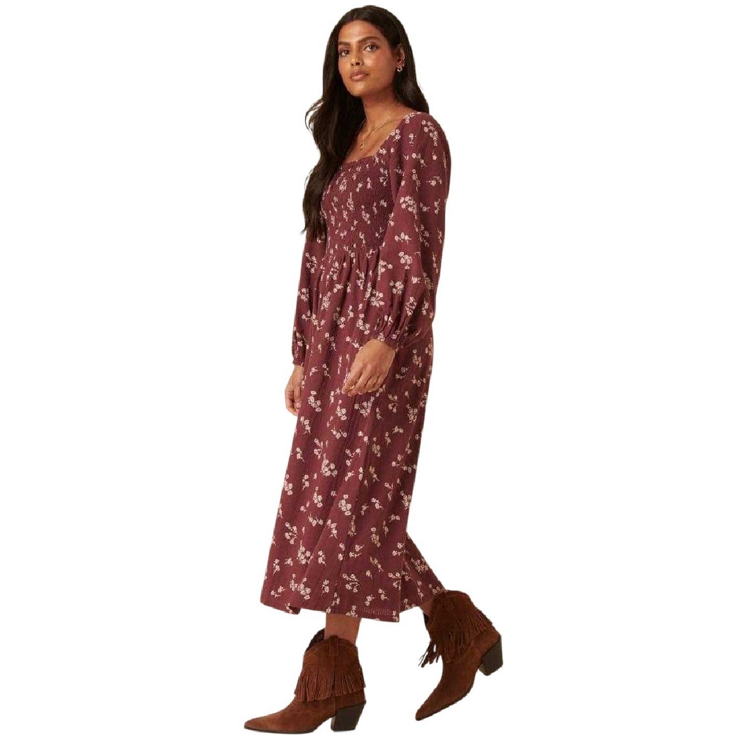 Burgundy - Side - Nobody´s Child Womens-Ladies Imogen Long-Sleeved Midi Dress