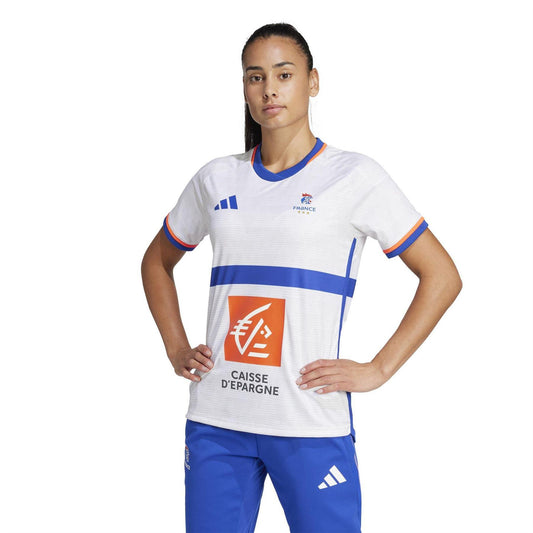 White - Front - Adidas Womens-Ladies France FFR Handball Jersey
