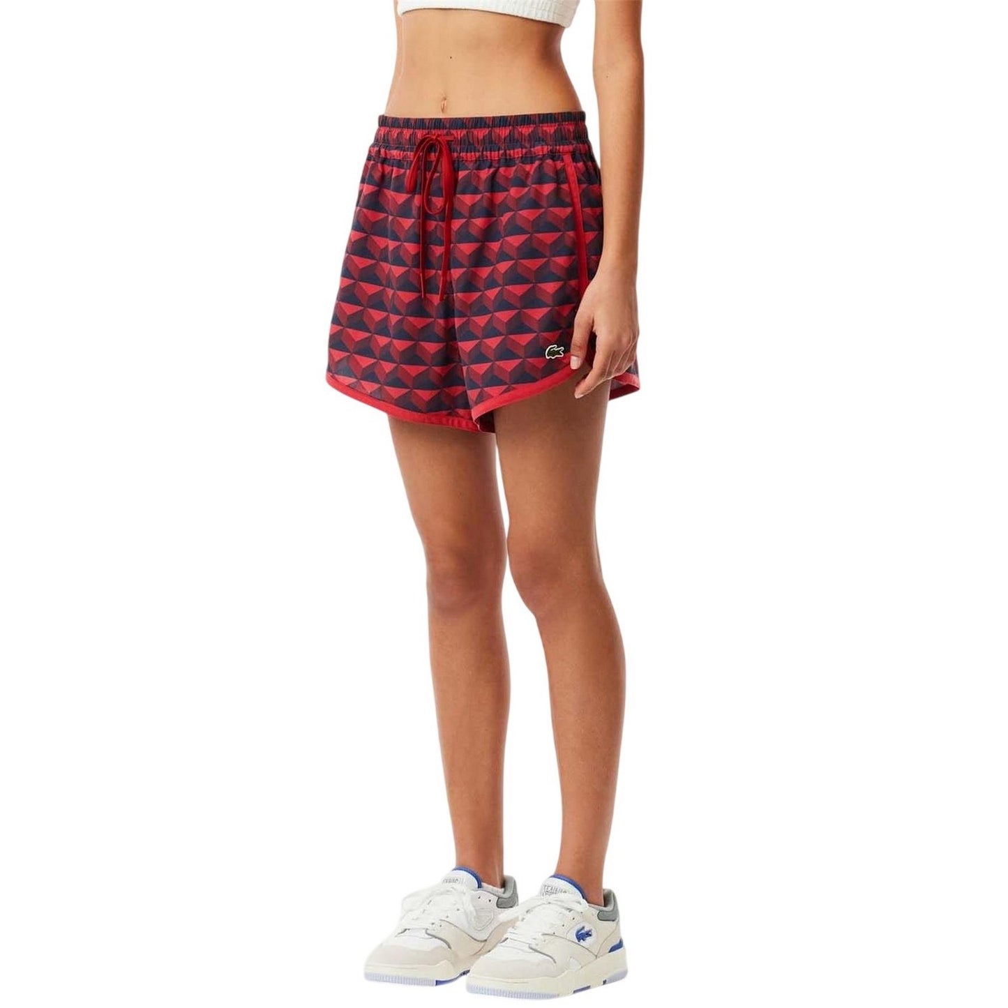 Burgundy - Pack Shot - Lacoste Womens-Ladies Motif Shorts