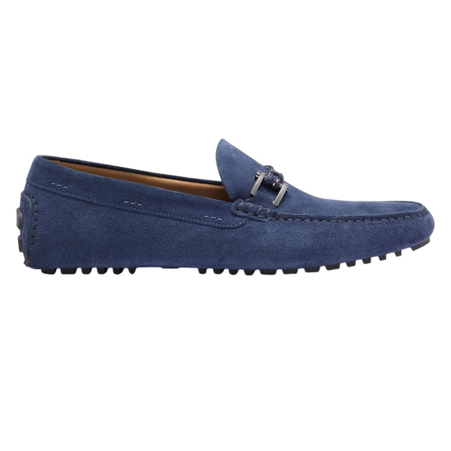 Blue - Side - Hugo Boss Mens Driver Leather Moccasins