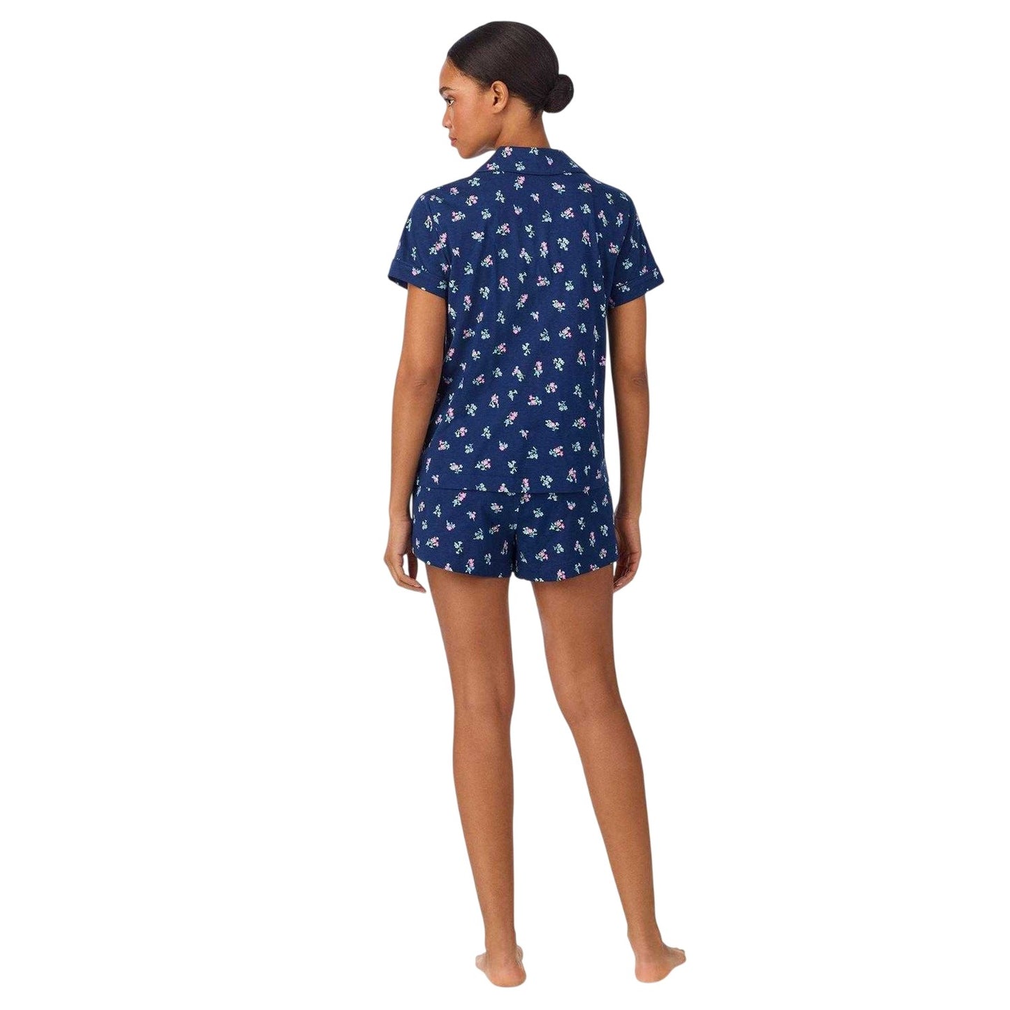 Navy - Back - Ralph Lauren Womens-Ladies Floral Notch Neck Short Pyjama Set