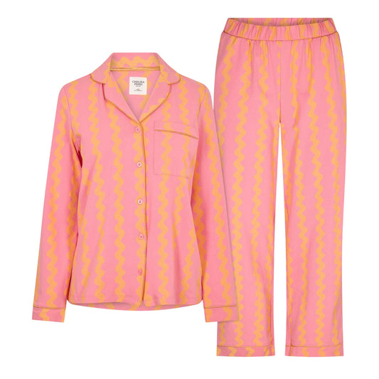 Pink - Front - Chelsea Peers Womens-Ladies Wiggle Cotton Long Pyjama Set