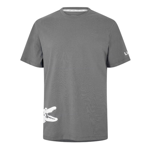 Grey - Front - Lacoste Mens Back Print Cotton Short-Sleeved Pyjama Top