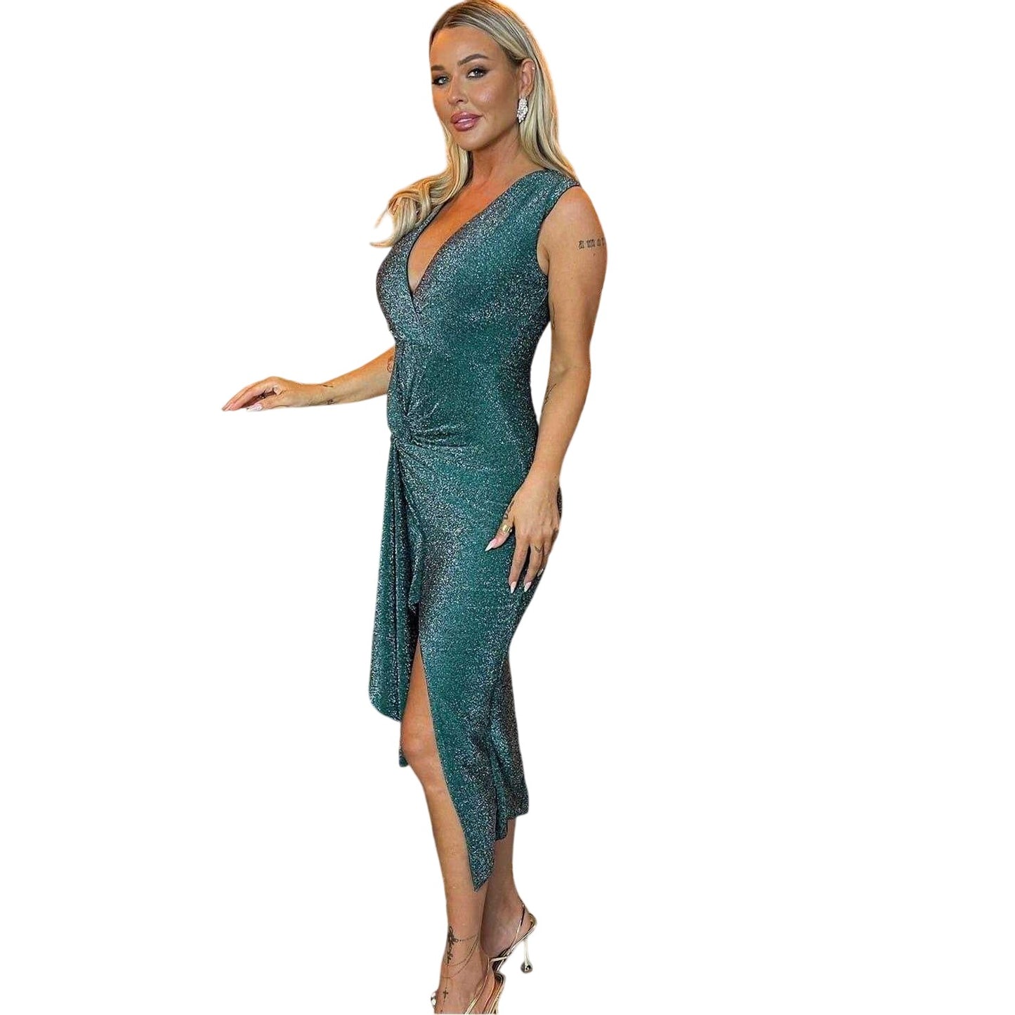 Teal - Lifestyle - AX Paris Womens-Ladies Sparkle Wrap Midi Dress