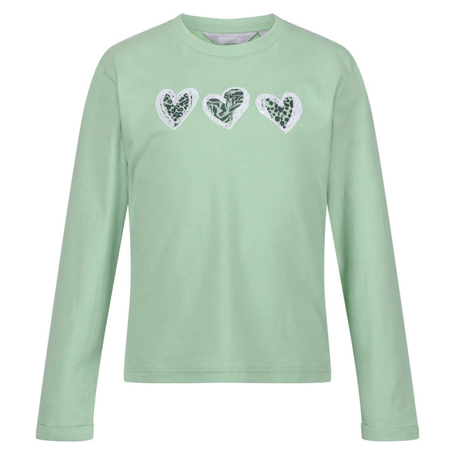 Green - Front - Regatta Childrens-Kids Wenbie III Heart Long-Sleeved T-Shirt