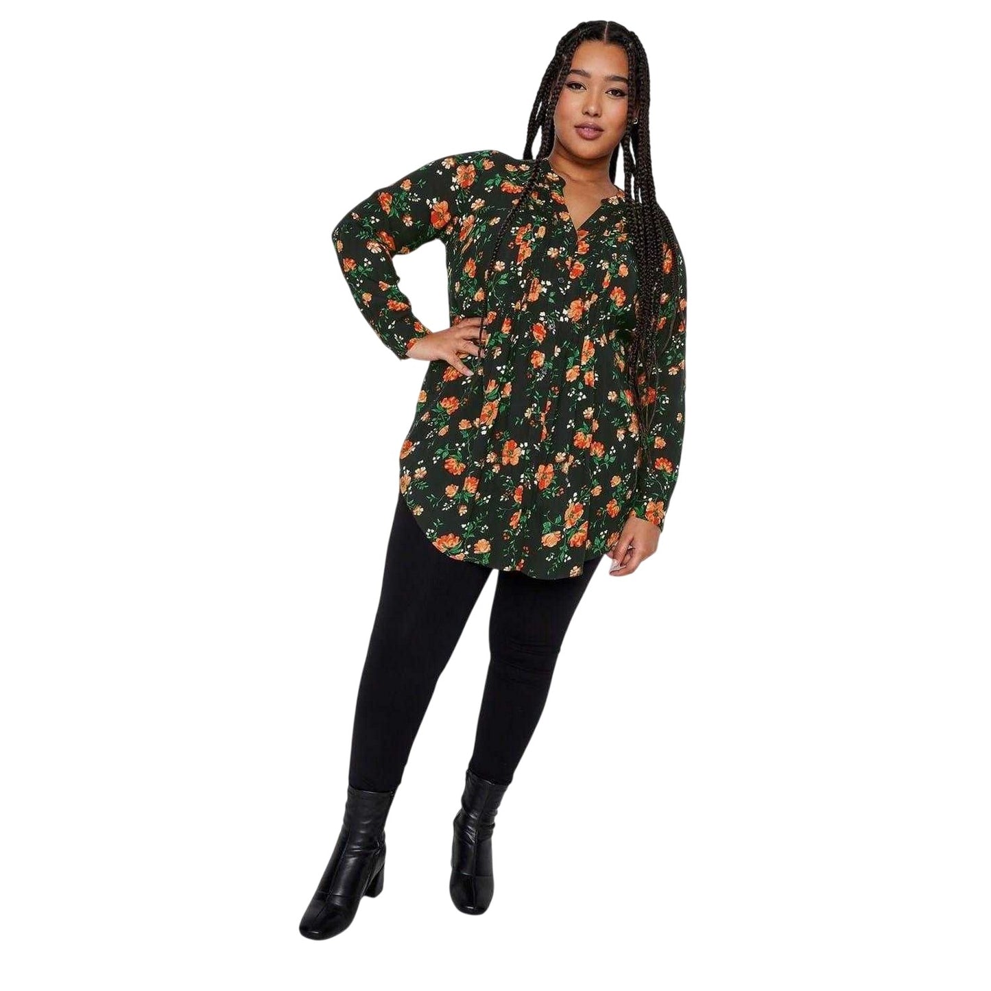 Black-Red - Lifestyle - Yours Womens-Ladies Floral Woven Tunic