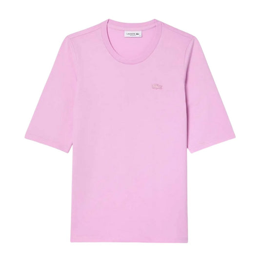 Pink - Front - Lacoste Womens-Ladies Cotton Soft 3-4 Sleeve T-Shirt