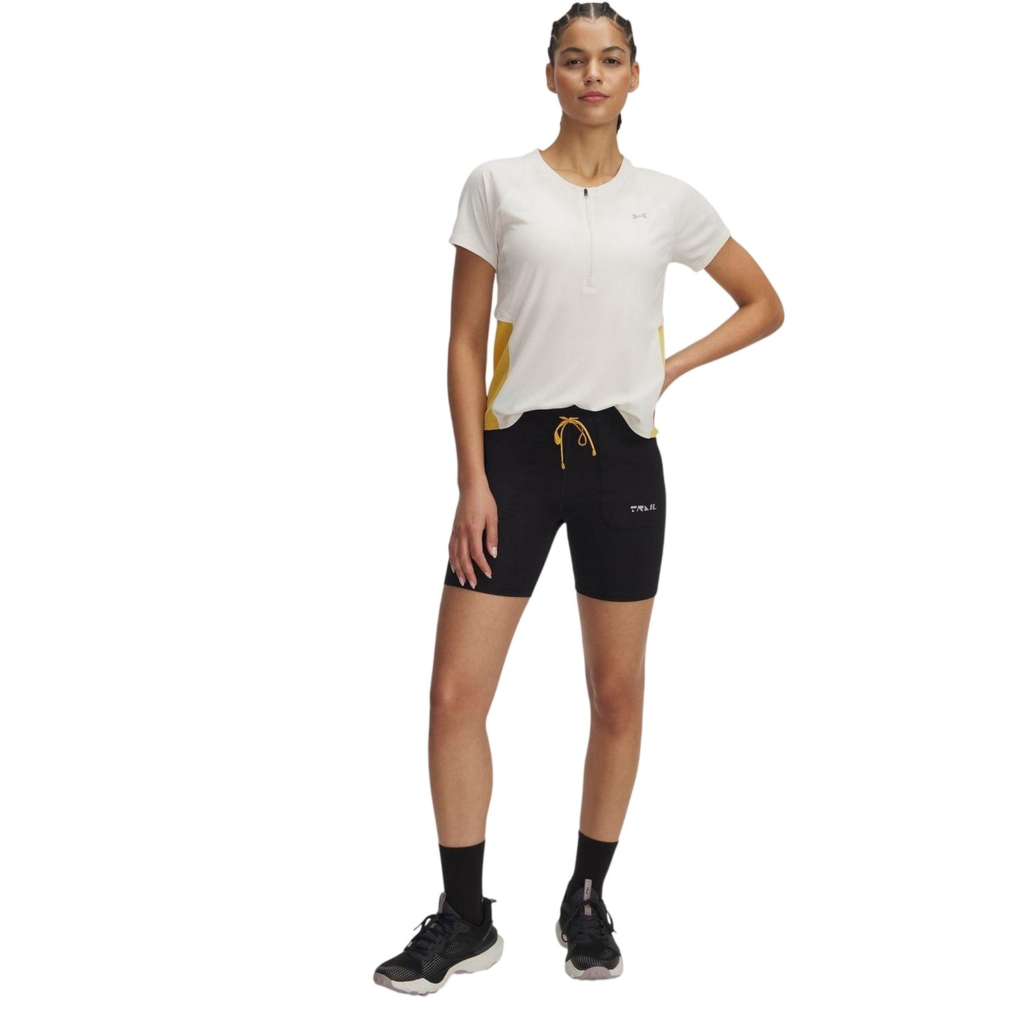 White-Yellow - Pack Shot - Under Armour Womens-Ladies Trail Run Half Zip Top