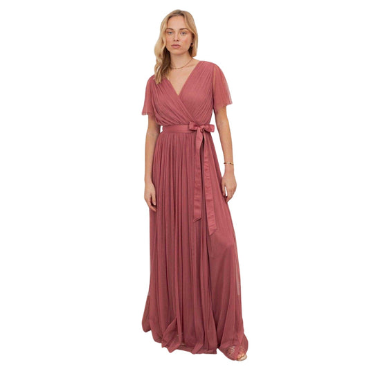 Rose - Front - Anaya With Love Womens-Ladies Wrap Fitted Flutter Bridesmaid Maxi Dress