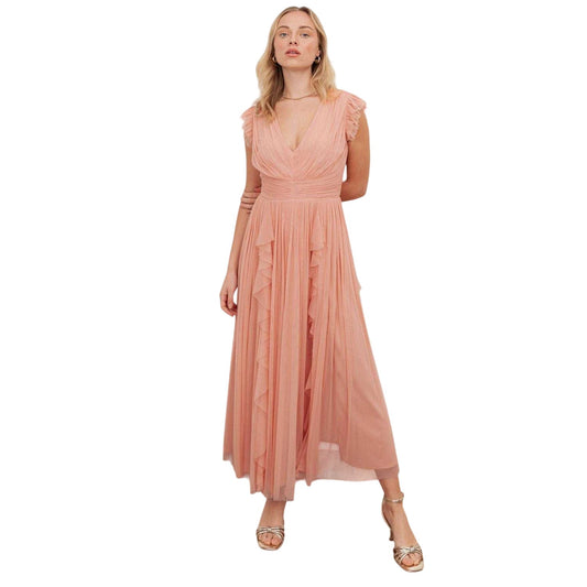 Peach - Front - Anaya With Love Womens-Ladies Waterfall V Neck Flutter Maxi Dress