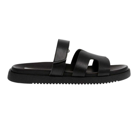 Black - Front - Steve Madden Childrens-Kids Missile-E Leather Flatform Slides