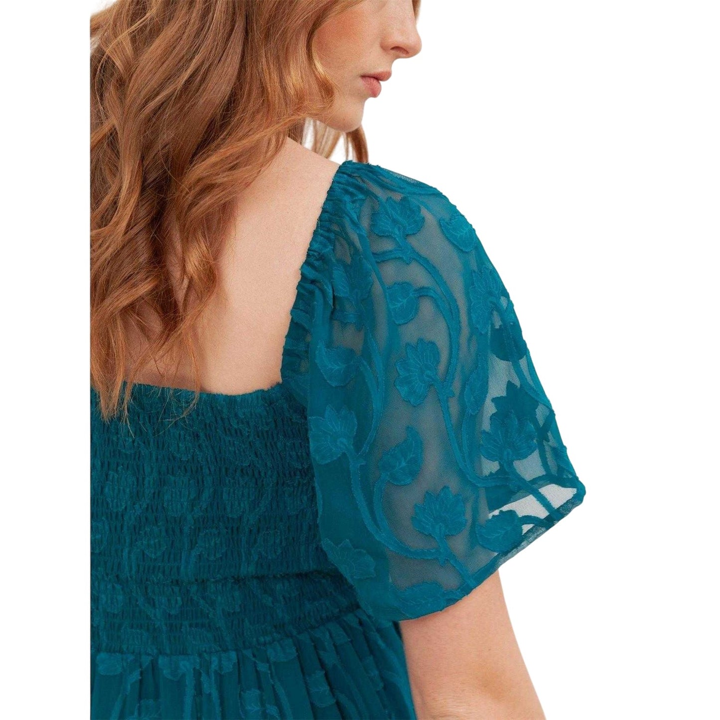 Teal Green - Lifestyle - Lovedrobe Womens-Ladies Burnout Floral Square Neck Angel Sleeve Midaxi Dress