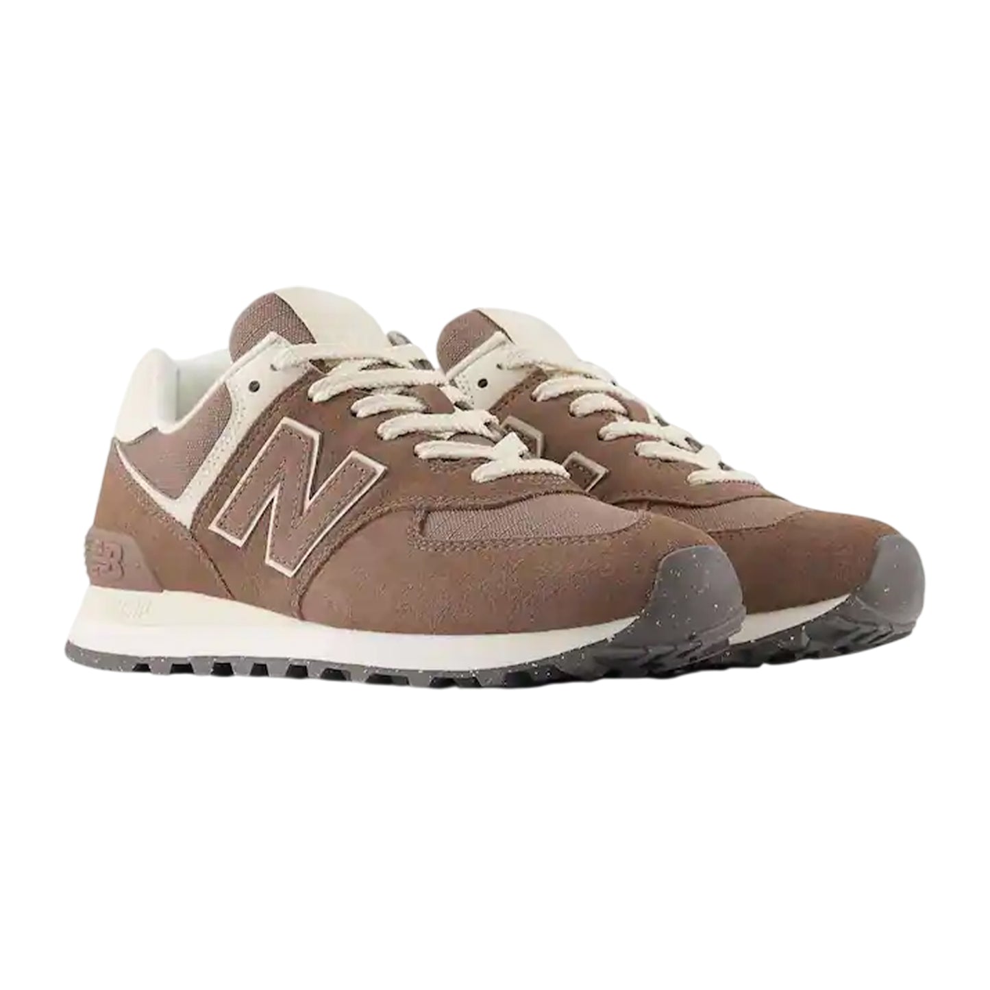 Brown-White - Close up - New Balance Womens-Ladies 574 Suede Wedge Trainers