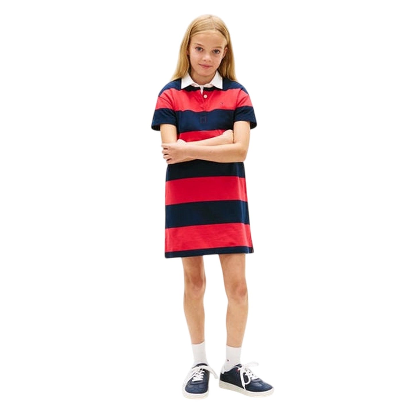 Night Navy-Red - Lifestyle - Tommy Hilfiger Girls Striped Pique Rugby Polo Shirt Dress