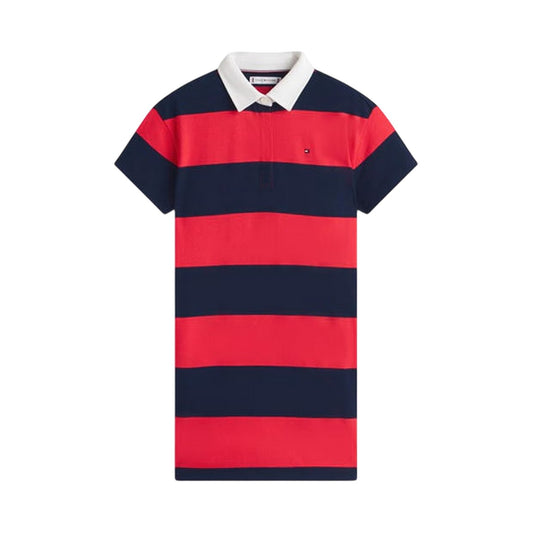 Night Navy-Red - Front - Tommy Hilfiger Girls Striped Pique Rugby Polo Shirt Dress