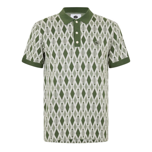 Green - Front - Pretty Green Mens Argyle Knitted Collared Polo Shirt