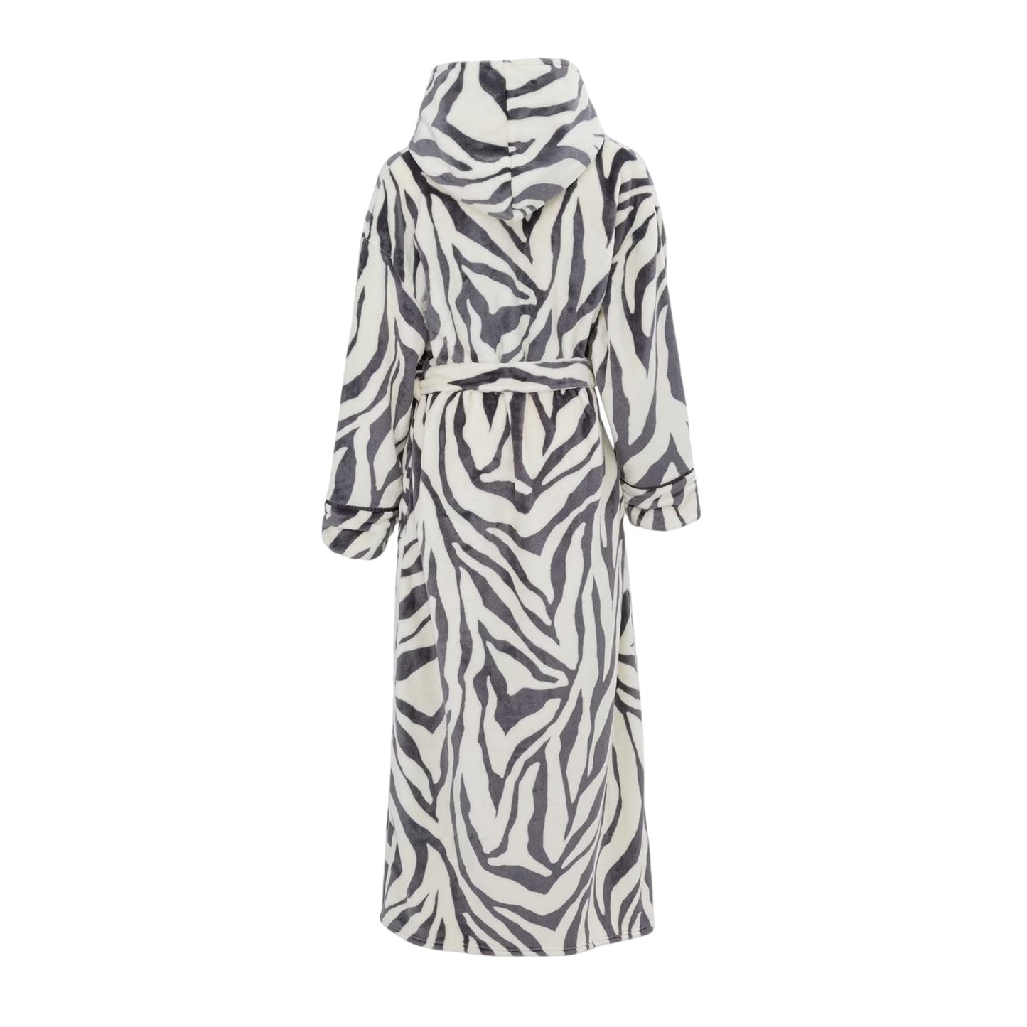 Grey-White - Back - Biba Womens-Ladies Zebra Print Hooded Robe