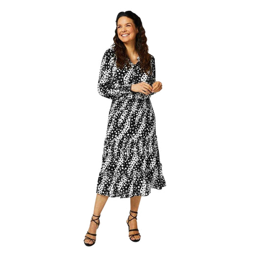 Black-White - Front - Biba Womens-Ladies Cinched Waist Midi Dress
