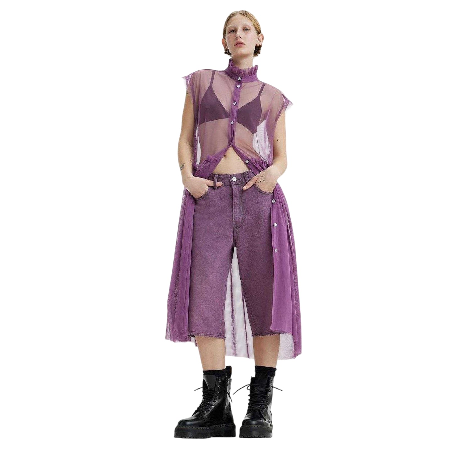 Purple - Lifestyle - Levis Womens-Ladies Radical Sheer Banded Collar Sleeveless Midi Dress