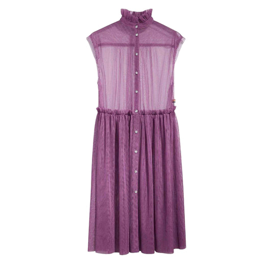 Purple - Front - Levis Womens-Ladies Radical Sheer Banded Collar Sleeveless Midi Dress