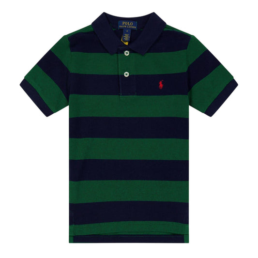 Green-Navy - Front - Ralph Lauren Childrens-Kids Striped Short-Sleeved Polo Shirt