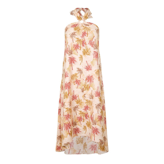 Pink-Yellow - Front - Biba Womens-Ladies Palm Print Halter Neck Maxi Dress