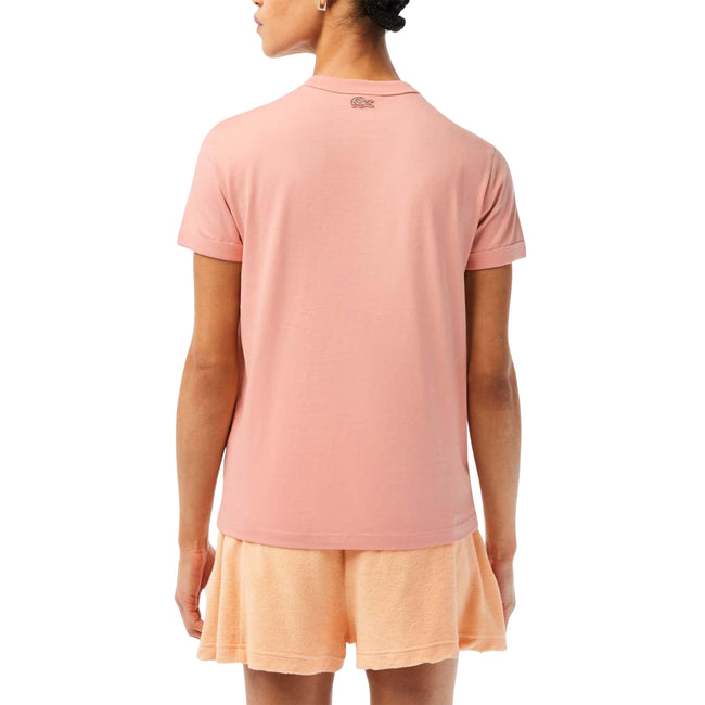Pink - Back - Lacoste Womens-Ladies Organic Cotton Jersey Slim T-Shirt