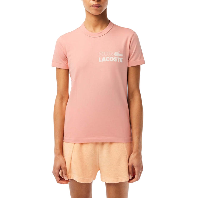 Pink - Side - Lacoste Womens-Ladies Organic Cotton Jersey Slim T-Shirt