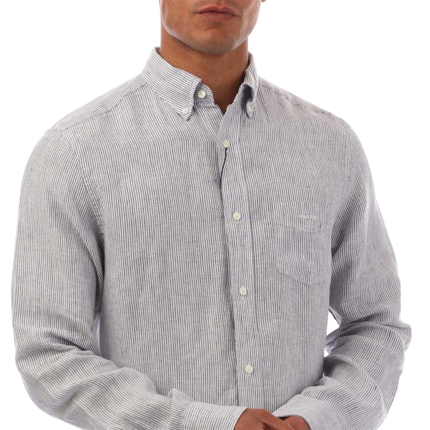 White - Side - Gant Mens Pinstripe Linen Regular Shirt