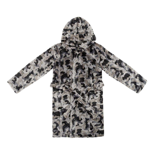 Grey-Black - Front - Star Boys Camo Fleece Hooded Robe