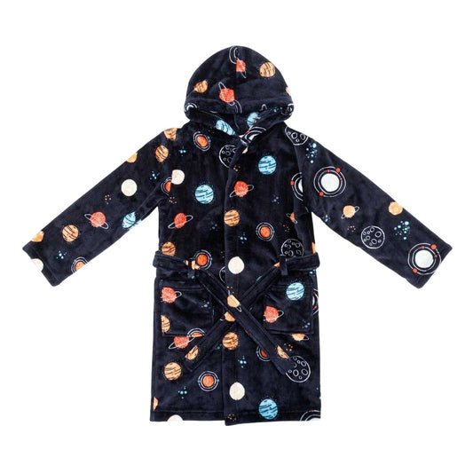 Black-Multicoloured - Front - Star Boys Space Fleece Hooded Robe