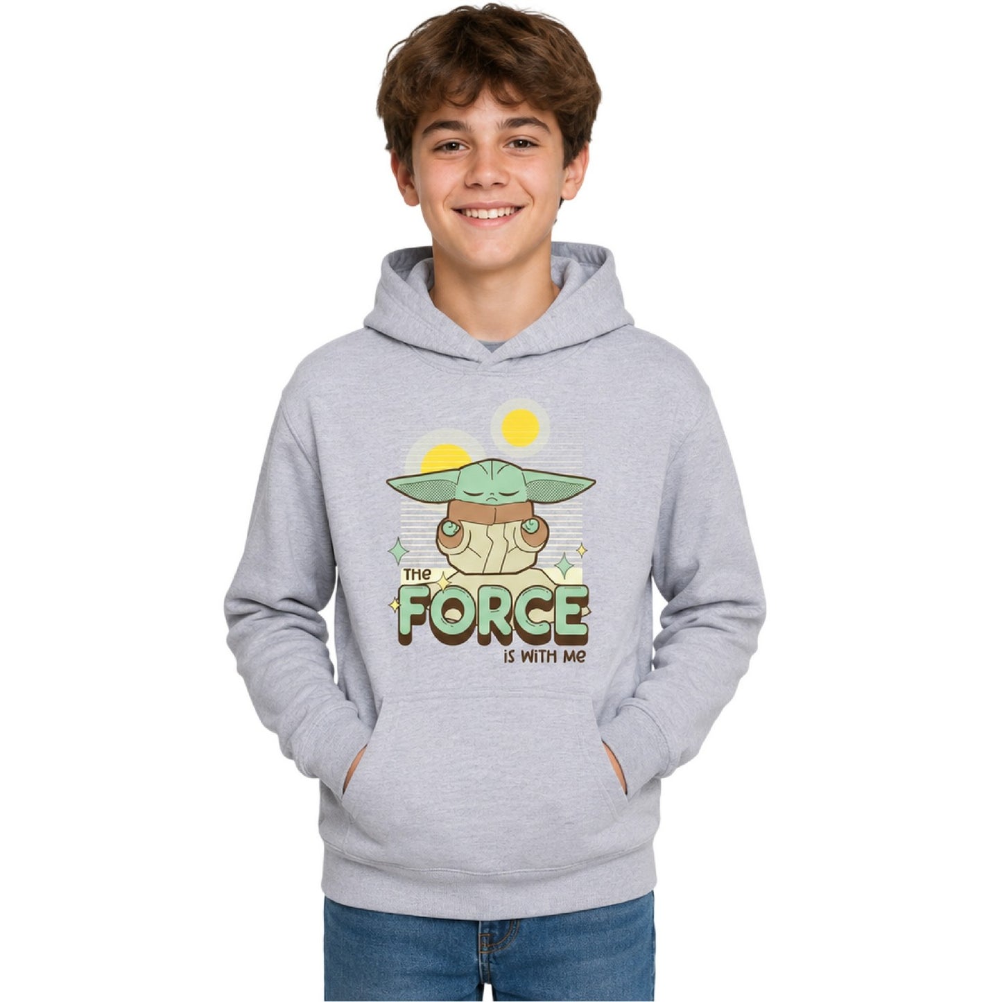 Grey - Side - Star Wars Childrens-Kids The Force Is With Me Grogu Hoodie