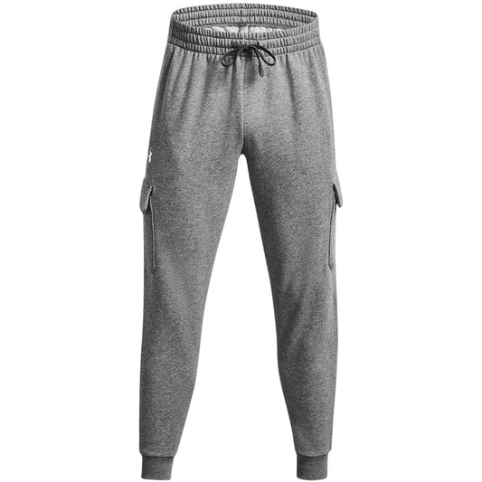 Grey-Black - Front - Under Armour Mens Rival Fleece Cargo Pocket Joggers