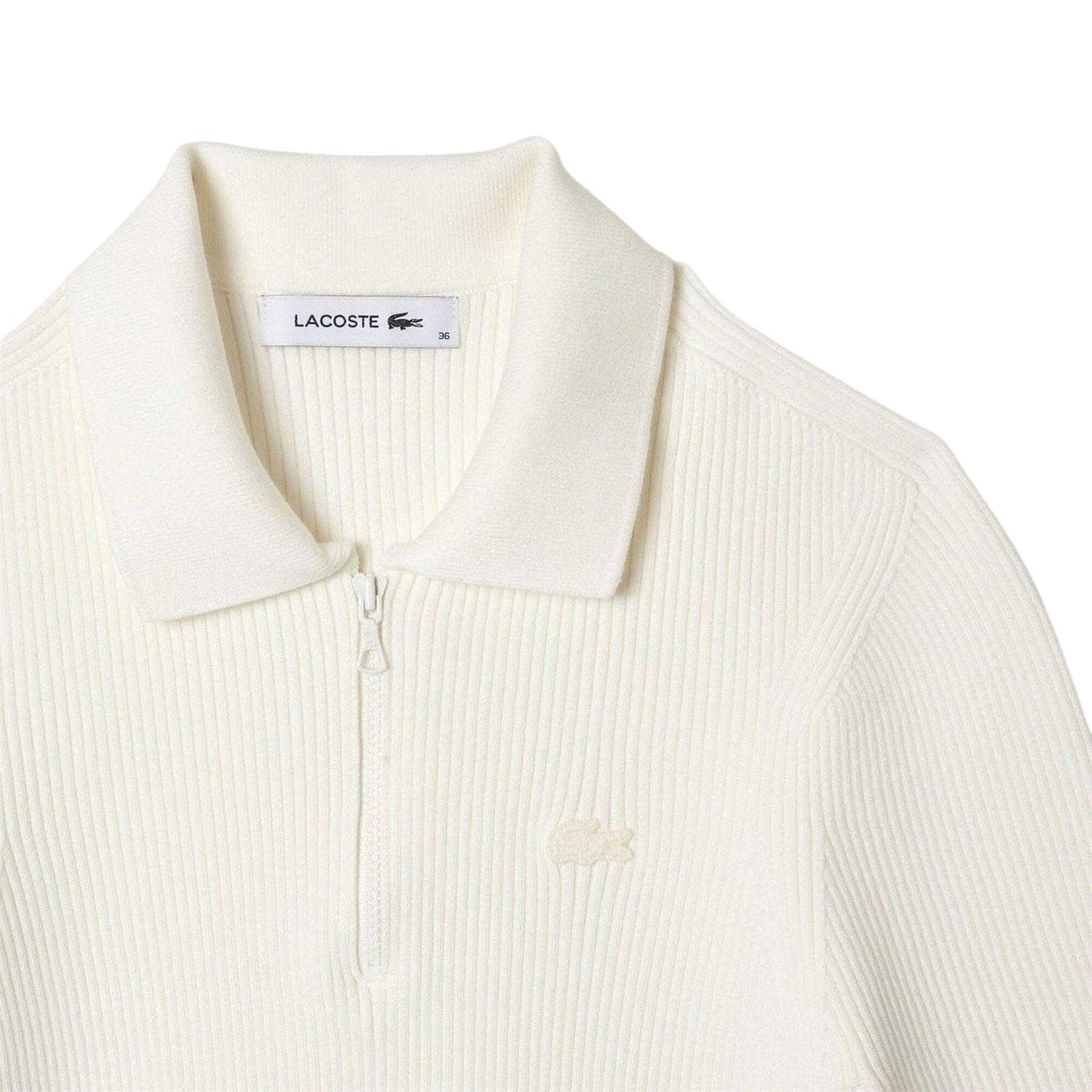White - Lifestyle - Lacoste Womens-Ladies Knitted Ribbed Polo Shirt