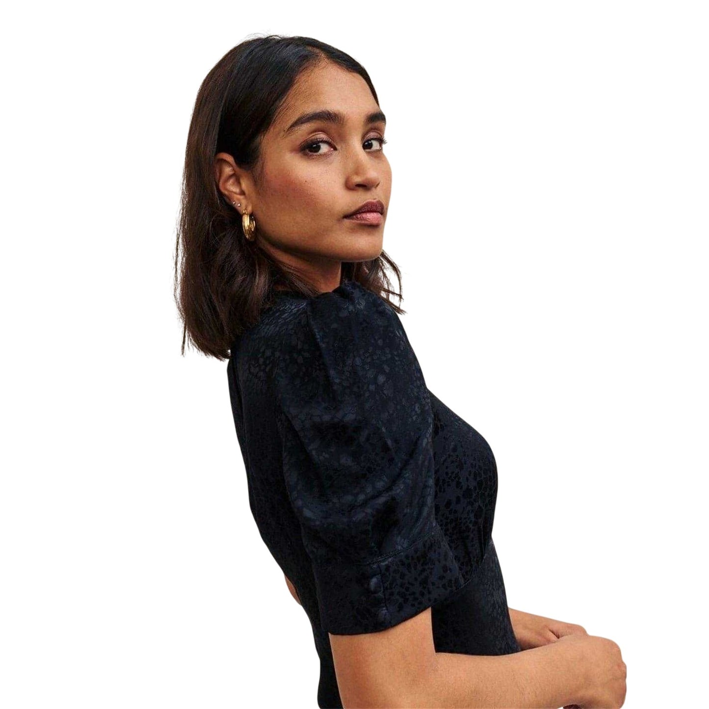 Black - Lifestyle - Nobody's Child Womens-Ladies Moira Crew Neck Puff Sleeve Midi Dress