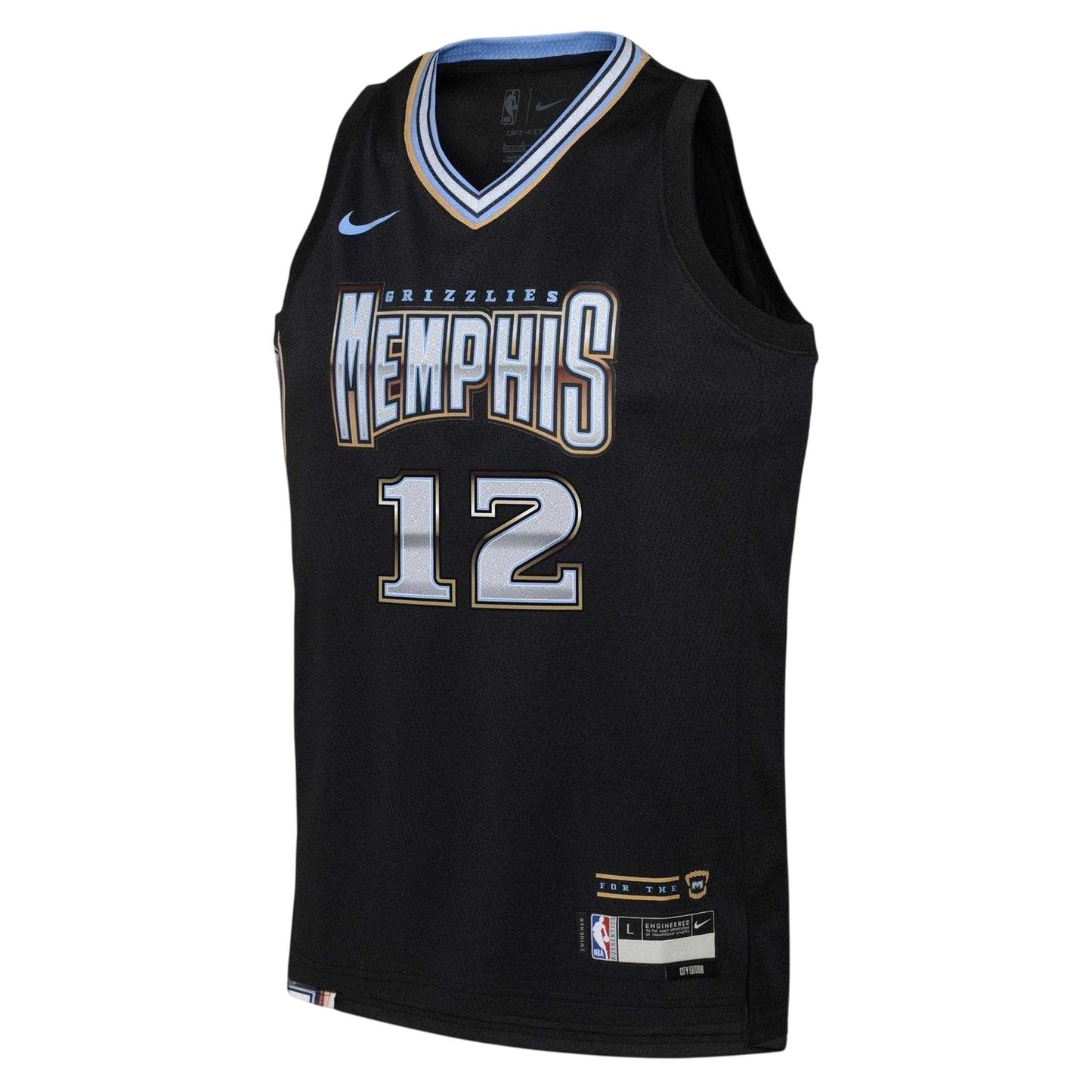 Black - Side - Nike Childrens-Kids Morant Memphis Grizzlies Basketball Jersey