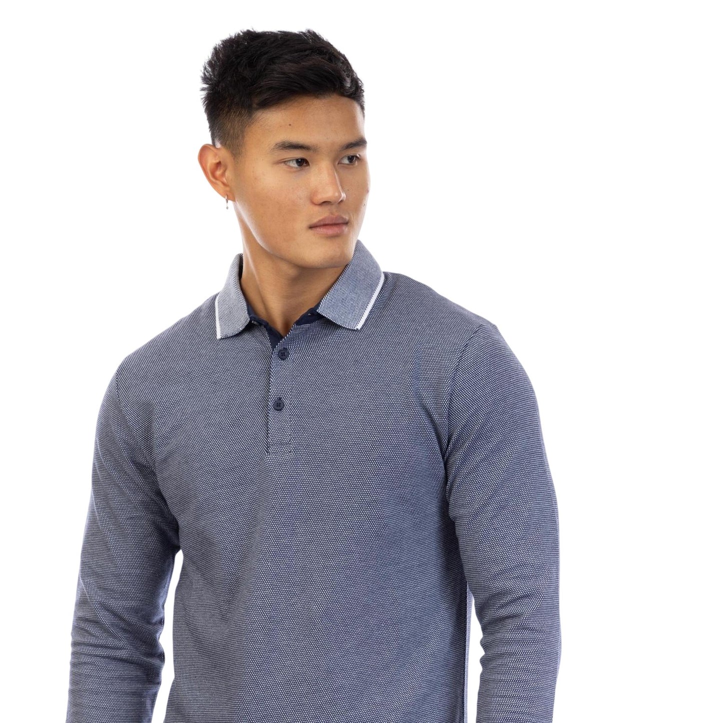 Navy-White - Side - Peter Werth Mens Needham Collared Long-Sleeved Polo Shirt