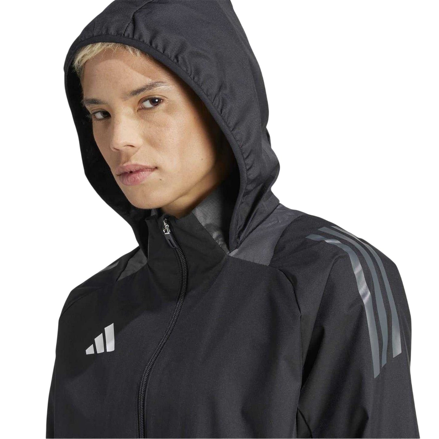 Black-Dark Grey - Lifestyle - Adidas Womens-Ladies Tiro 24 3 Stripes Hooded Raglan Anorak