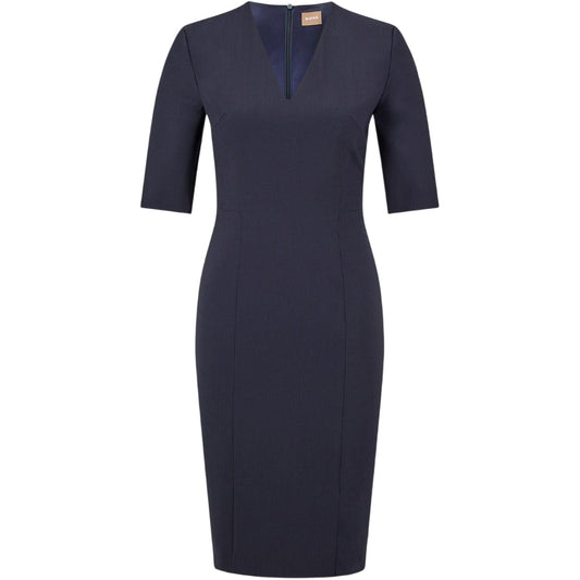 Blue - Front - Boss Womens-Ladies Daleno V Neck 3-4 Sleeve Midi Dress