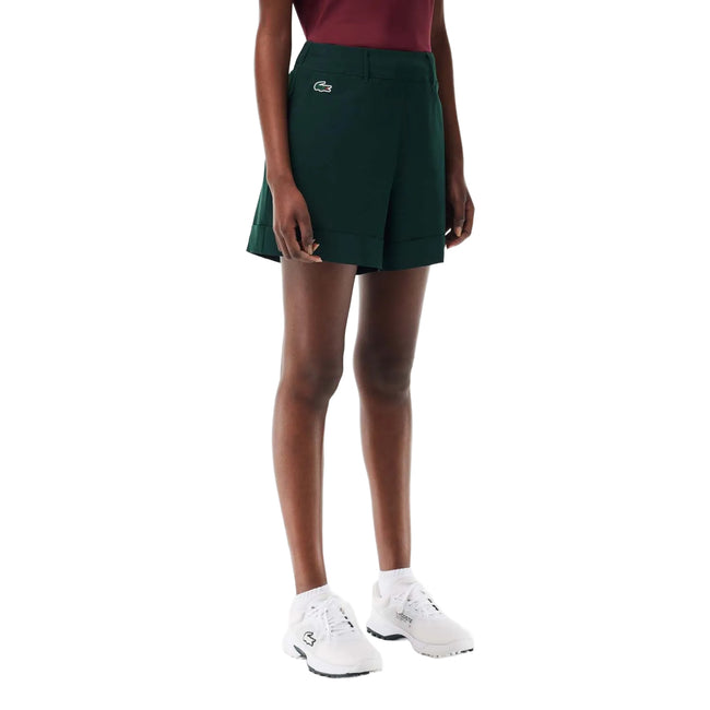 Green - Side - Lacoste Womens-Ladies Taffeta Stretch Golf Shorts