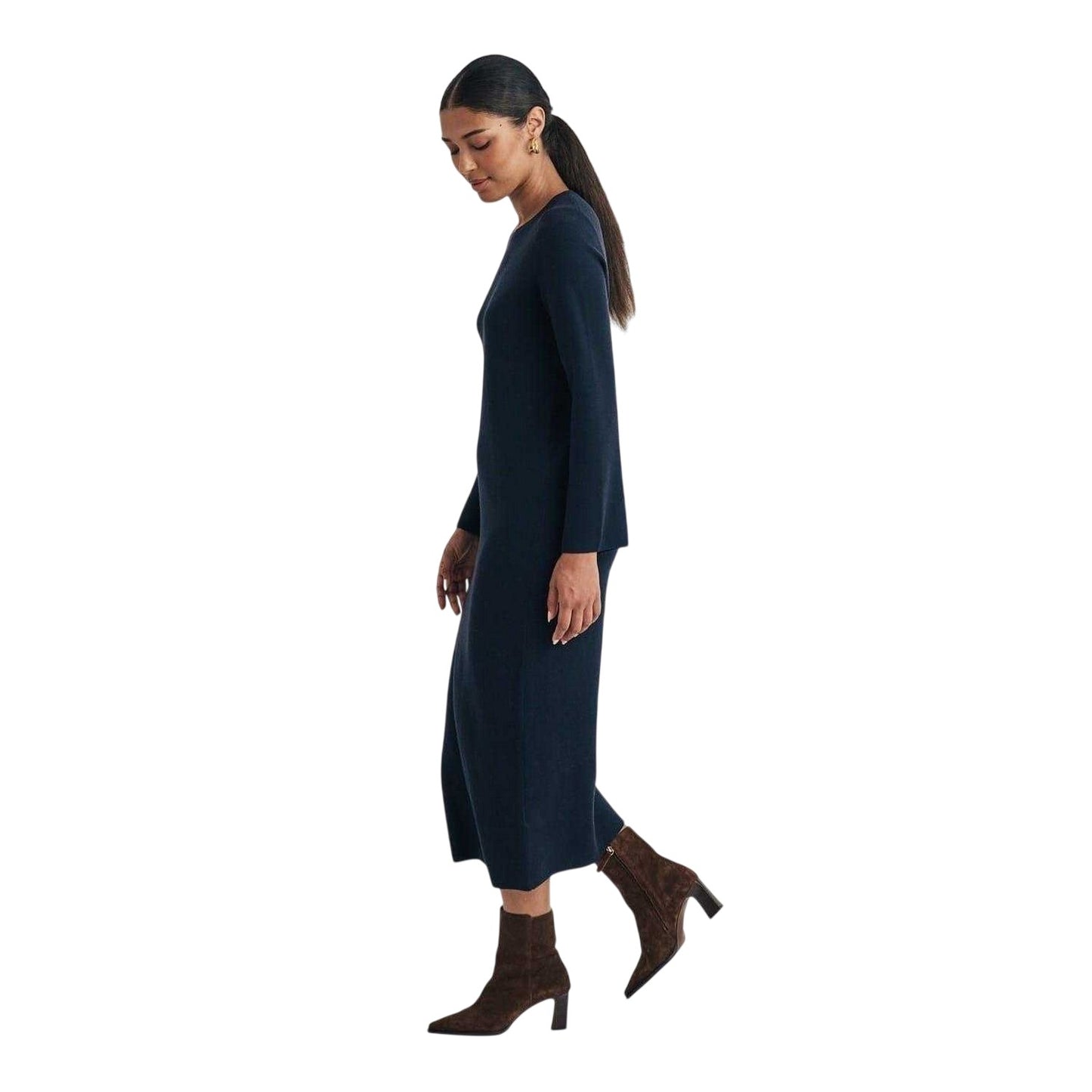 Blue - Side - Nobody´s Child Womens-Ladies Knitted Crew Neck Long-Sleeved T-Shirt Dress