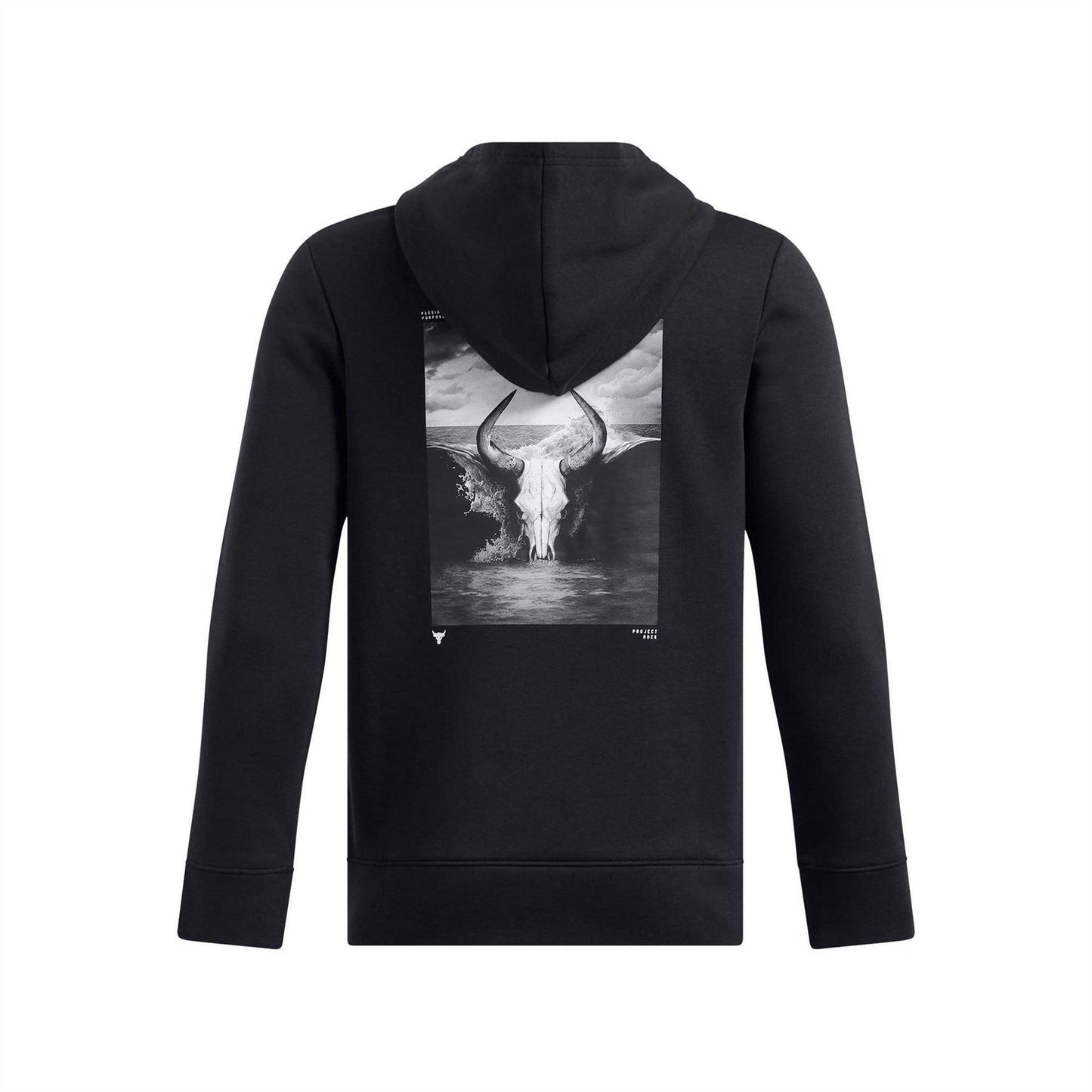 Black - Back - Under Armour Childrens-Kids Project Rock Rival Cotton Blend Pullover Hoodie