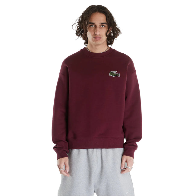 Burgundy - Side - Lacoste Mens Fleece Loose Fit Sweatshirt