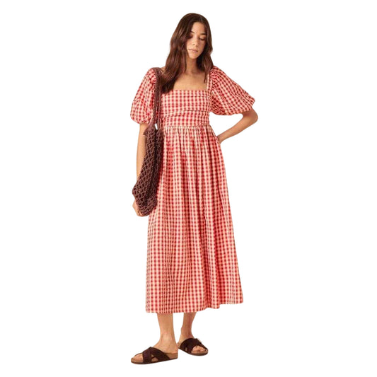 Red - Front - Nobody´s Child Womens-Ladies Nova Gingham Puff Sleeve Midi Dress