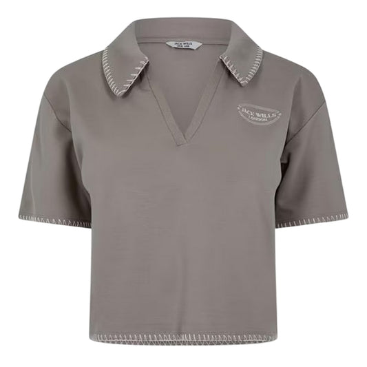 Taupe - Front - Jack Wills Womens-Ladies Collared V Neck Crop Top